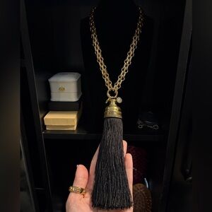 HAUTE original design Mega Tassel NECKLACE copper ft. with Tory Burch charms